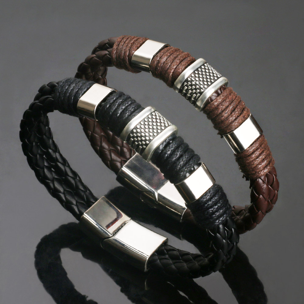 magnetic buckle bracelet vintage men‘s cowhide magnetic buckle bracelet korean-style chic and unique domineering woven leather rope b342