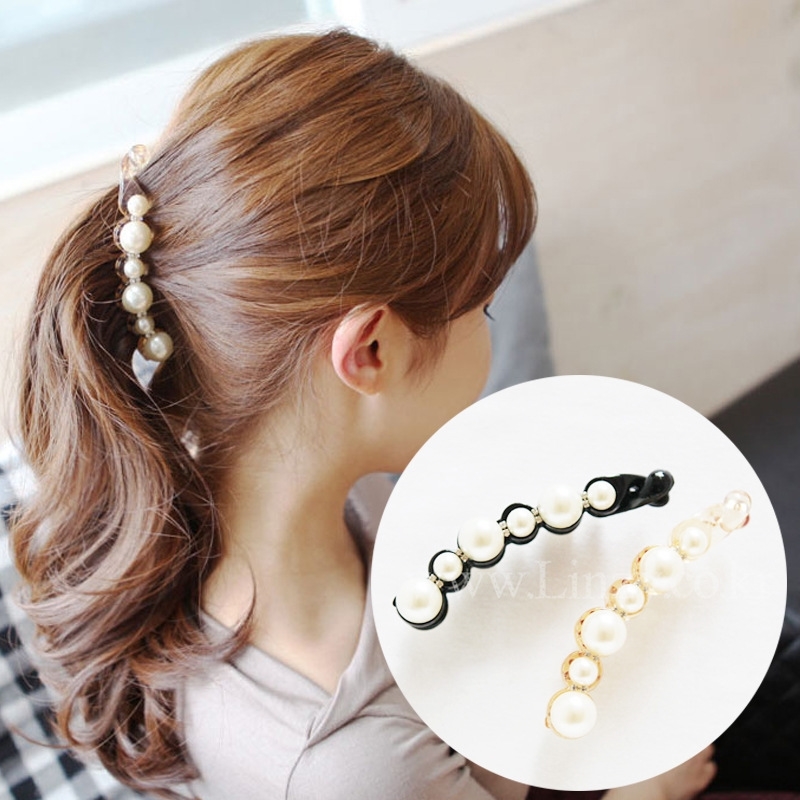 vertical clip banana clip elegant big pearl rhinestone hair clip grip sub barrettes non-slip pearl grip western style trumpet simplicity