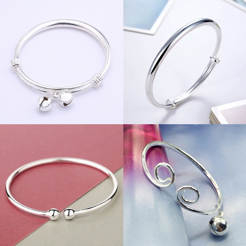 Japanese and Korean Fashion Silver Glossy Bell Bracelet Men and Women Simple All-Match Hoop Charm Bracelet Gift Ornament