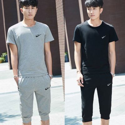 【上衣+裤子】【休闲运动套装男】新款纯棉短袖t恤套装男修身夏