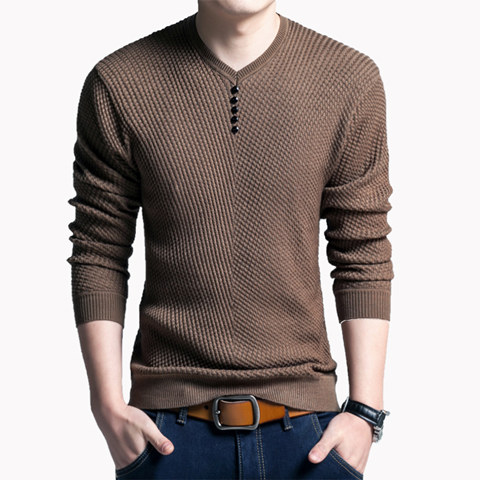Fashion spring new style men's V-Neck long sleeve t-shirt men's large solid top men's thin knitwear fashion