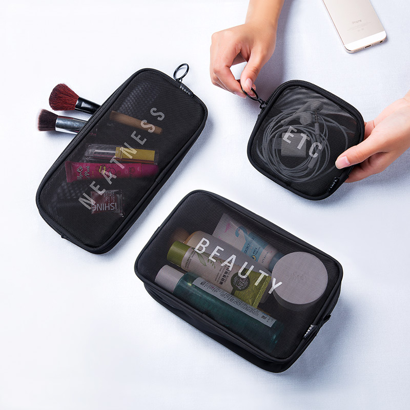 韩国旅行透明化妆包小号防水便携网纱大容量洗漱包收纳包三件套装