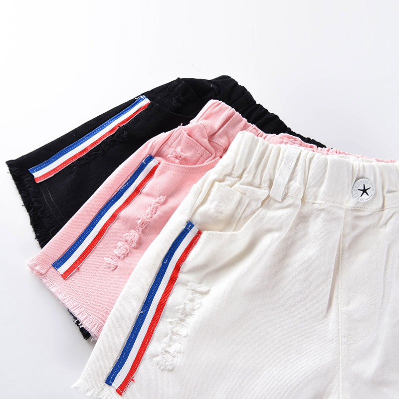 Girls' denim shorts summer new fashion hole children's Pants White Summer slacks