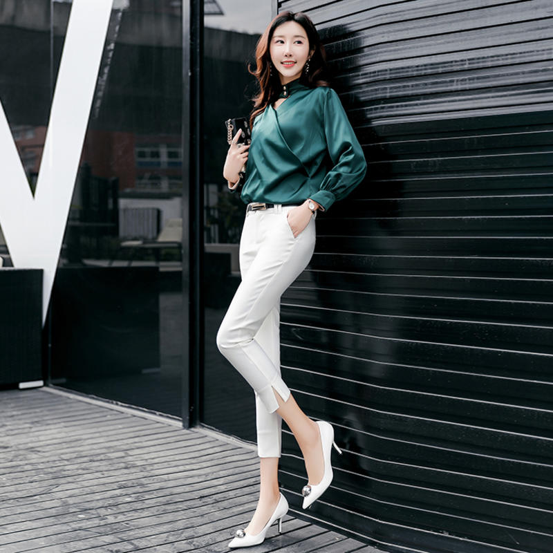 Women's trousers nine-point pants white trousers women's suit pants spring and summer slit pencil pants trousers ladies casual pants women's trousers