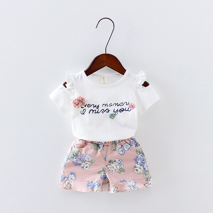 2020 new children's 2 girls short sleeve girls' summer wear summer suit baby clothes 1-4 years old two piece set